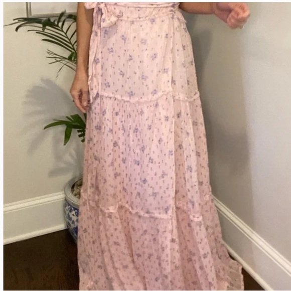 New with Tag: LoveShackFancy Bobbi Floral Chiffon Tiered Maxi Wrap Dress. - Picture 3 of 11